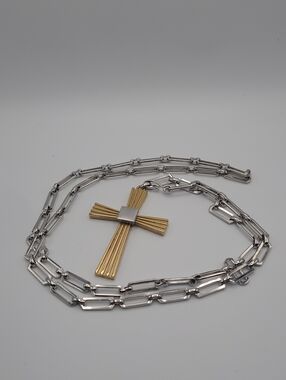 Napier Two-Tone Gold and Silver Cross Pendant Necklace